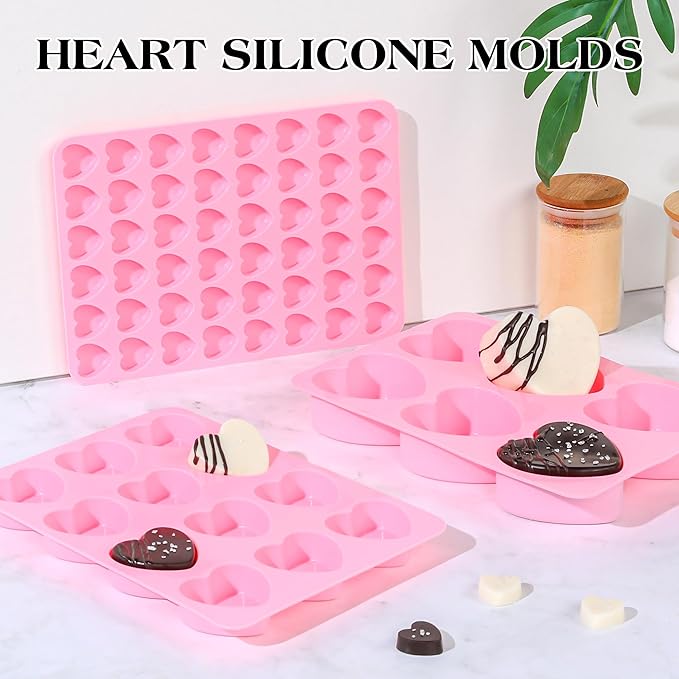 1 Inch Mini Heart Shaped Silicone Molds for Chocolate, Candy, Gummy, Soap (Set of 2, Pink)