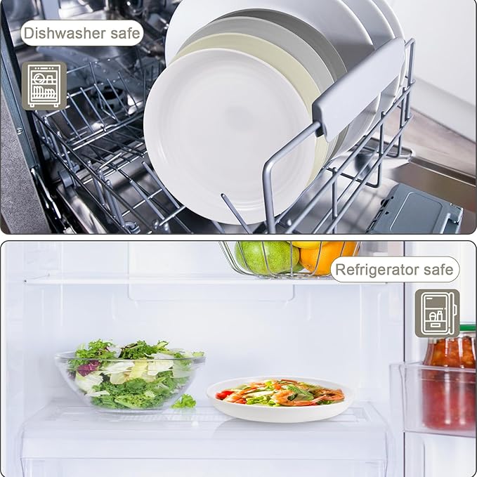 12 Pcs Unbreakable Deep Dessert Plates Set, 8 inch Reusable Plastic Wheat Straw Plates, Microwave and Dishwasher Safe Plate for Kitchen, Lightweight Plate for Dessert, BPA Free, 4 Colors