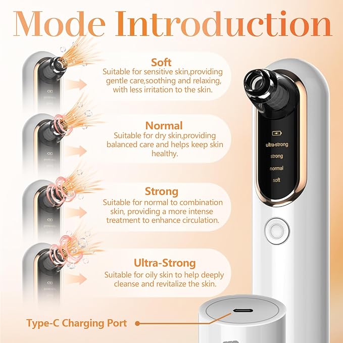 Yccu Blackhead Remover Vacuum Pore Extractor Black Head Remover for Face&Nose Blackhead Extractor Pore Vacuum Pimple Extractor Tool Pore Cleaner with USB Charge 4 Modes 5 Suction Heads for Women&Men-BrightBean Baby