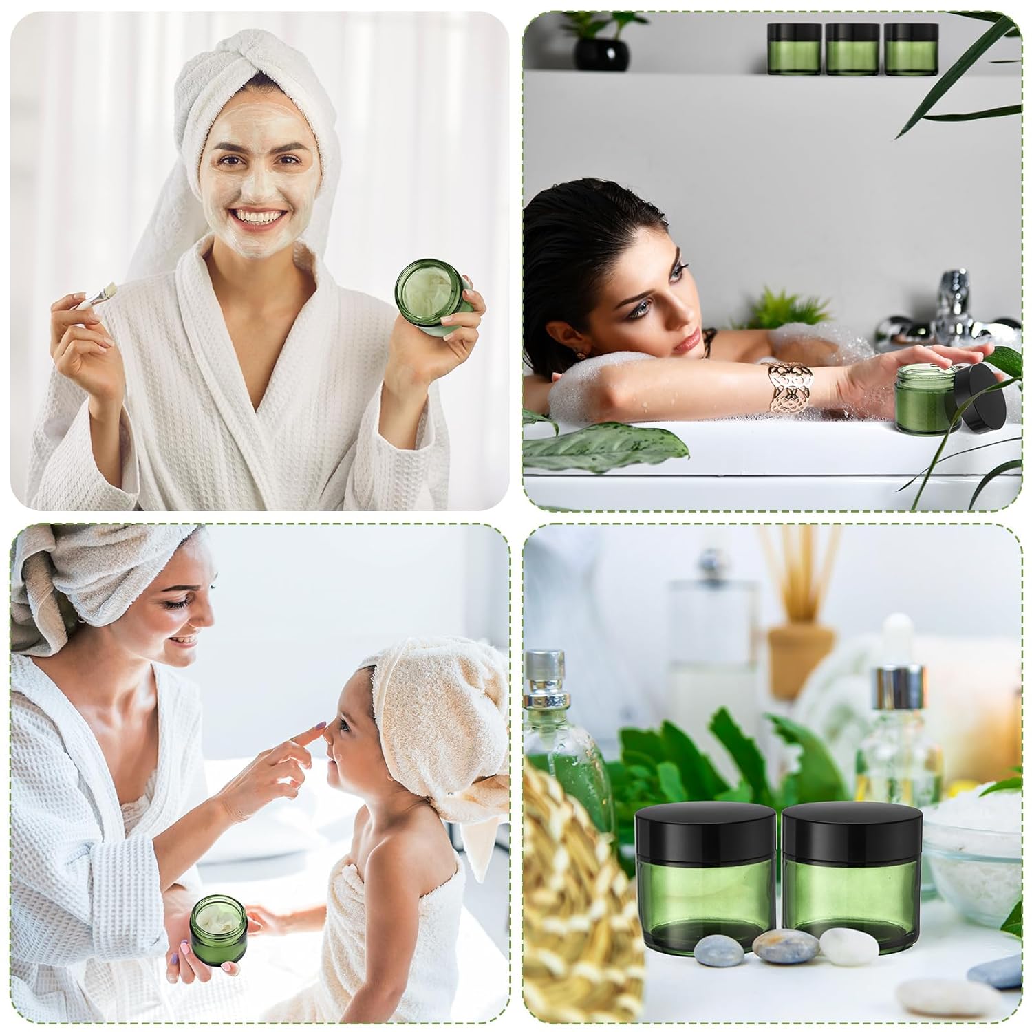 Domensi 32 Pcs 2 oz Glass Jars with Lids Travel Size Round Leakproof Empty Cosmetic Jars with Inner Liners Lid for Storing Makeup Lotions Face Cream Ointments Candle DIY Making (Olive Green)-BrightBean Baby