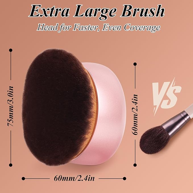 75MM Extra Large Self Tanner Kabuki Makeup Brush – Ultra Soft Dense Vegan Bristles for Body Makeup, Bronzer & Foundation–Applies Tanning Mousse, Lotion & Self Tanner–Rose Gold, Wet & Dry-BrightBean Baby