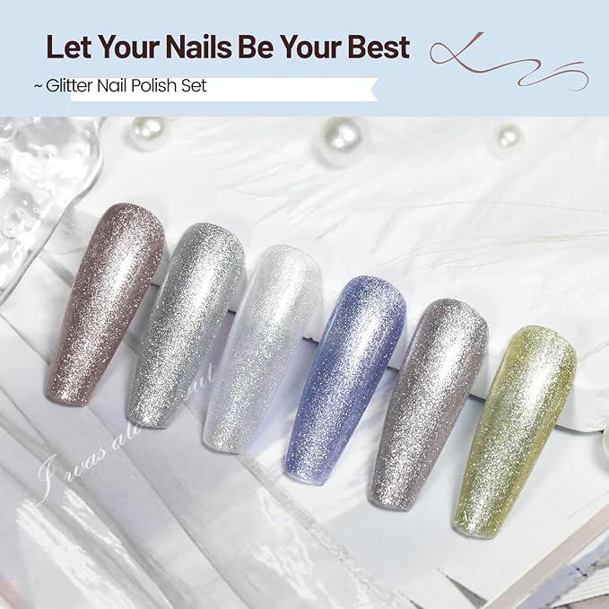 10ml Glitter Nail Polish Set 6 Colors Glitter Effect All Seasons Neutral Color Quick Dry Nail Polish Set for Women Salon DIY Nail Art-BrightBean Baby