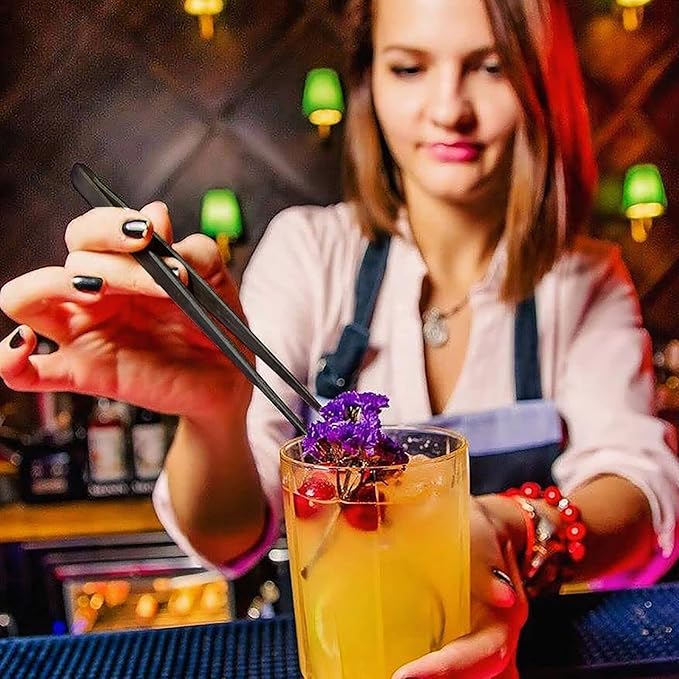 12-Inch Black Kitchen Fine Cooking Tweezers Tongs,Stainless Steel Long Food Tweezers Tongs