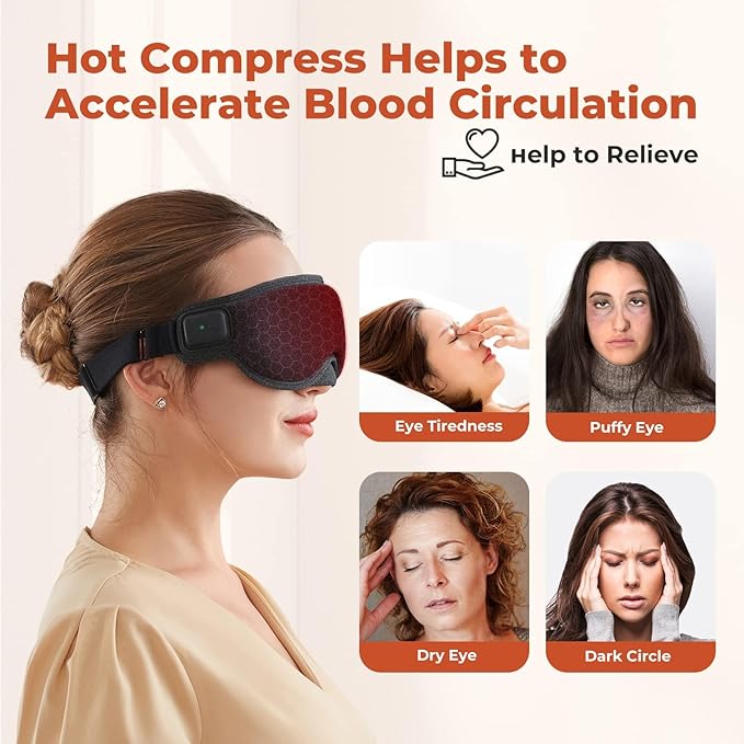 Cordless Heated Eye Mask, Dry Eye Mask, Type-C Eye Heating Pad, Portable Eye Warm Compress with 720mAh Battery Relieve for Dry Eyes, Stye-BrightBean Baby
