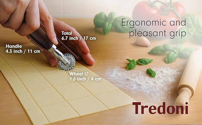 1.6" Pastry Wheel - Dough Stamp Cutter/Crimper, Pasta/Ravioli/Pie Maker, 4cm Stainless Steel Wheel Wooden Handle