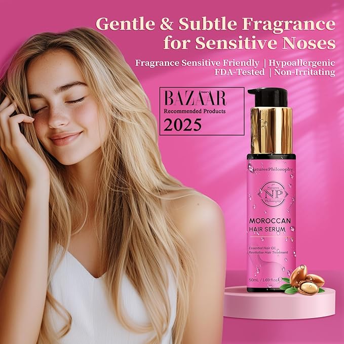 NP NATURES PHILOSOPHY Moroccan Argan Oil - Hair Serum Organic, Anti-Frizz, Repairs Damaged Hair, Adds Shine for All Hair Types Aussie Allergy-Free Moroccan Oil Hair Products 1.69 Fl oz-BrightBean Baby