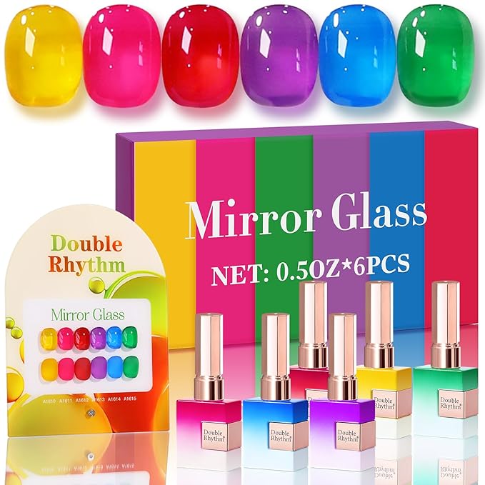 Double Rhythm 6 Pcs 15 ML Gel Polish Set Same Color Same Bottle Soak Off Gel Polish Kit Nail Art Manicure Salon DIY at Home for Women (Jelly Yellow Pink Red Purple Blue-T6-25)-BrightBean Baby