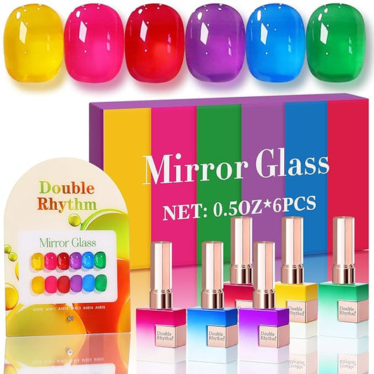 Double Rhythm 6 Pcs 15 ML Gel Polish Set Same Color Same Bottle Soak Off Gel Polish Kit Nail Art Manicure Salon DIY at Home for Women (Jelly Yellow Pink Red Purple Blue-T6-25)-BrightBean Baby