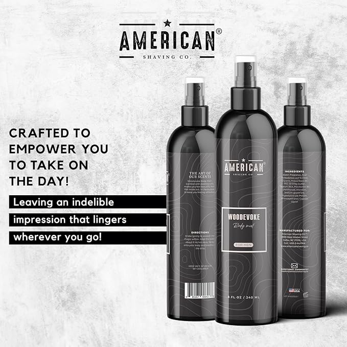 Woodevoke Body Mist For Men 8 oz, Made in USA, Quick Absorption, Quality Potent Ingredients, Long-Lasting, Non-GMO, GMP Certified, Cruelty-Free Products-BrightBean Baby