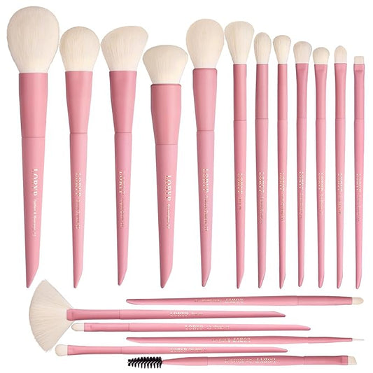 LORYP Makeup Brushes Set Labeled 18 Piece Face and Eye Brush Set Ultra soft hair Foundation, Concealer, Blush, Contour, Blending, Eyeshadow Pink Brush kit-BrightBean Baby