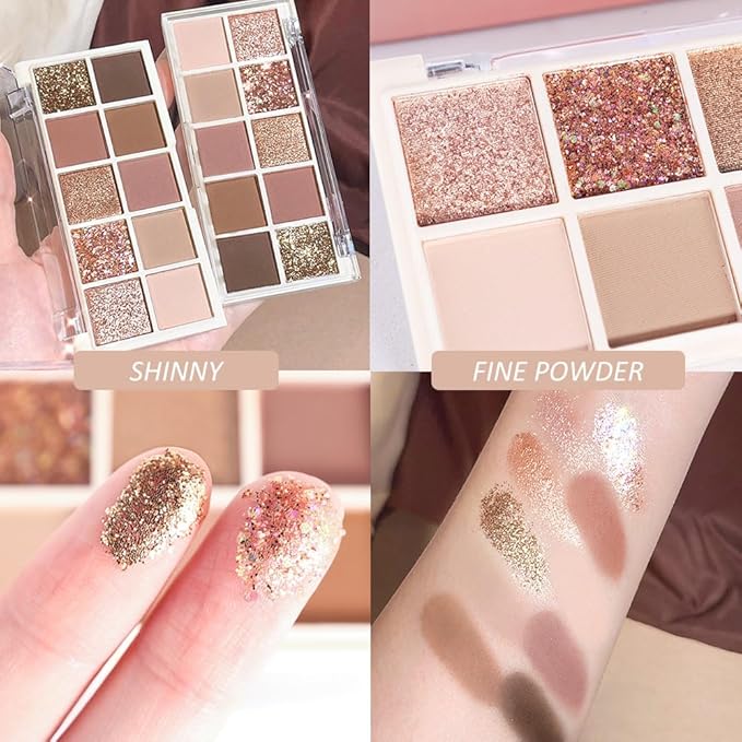Ten Color Matte Shimmer Eyeshadow Makeup Palette,Orange Smoky Red Dark Golden & Nude Brown Pink Dark Brown 10 Color Series Powder Eye Shadow,Daily Makeup Eyeshadow,Easy to Carry,Vegan&Cruelty-Free 02#-BrightBean Baby