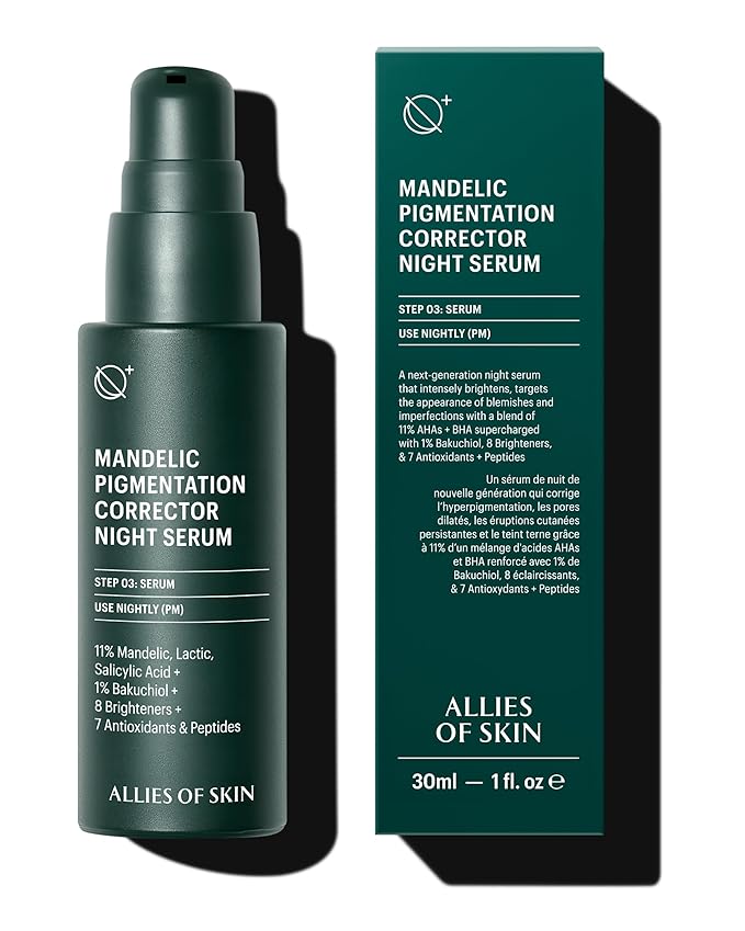 Allies of Skin Mandelic Pigmentation Corrector Night Serum | Gentle Acne Face Serum with Bakuchiol, Niacinamide & Salicylic Acid | Anti-Aging Formula to Reduce Pores and Even Skin Tone (1 oz)-BrightBean Baby