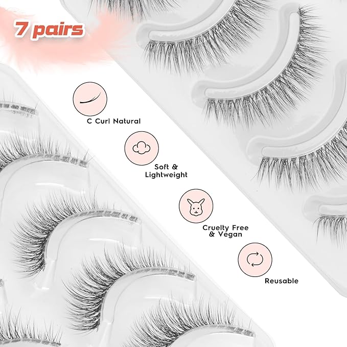 Natural Lashes Wispy Eyelashes 11MM Short Eye Lashes Pack 3D Volume Strip Lash Pack False Eyelashes Natural Look 7 Pair Siligli-BrightBean Baby