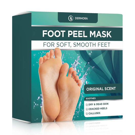 DERMORA Foot Peel Mask - 2 Pack of Regular Size Skin Exfoliating Foot Masks for Dry, Cracked Feet, Callus, Dead Skin Remover for Baby Soft Feet, Original Scent-BrightBean Baby