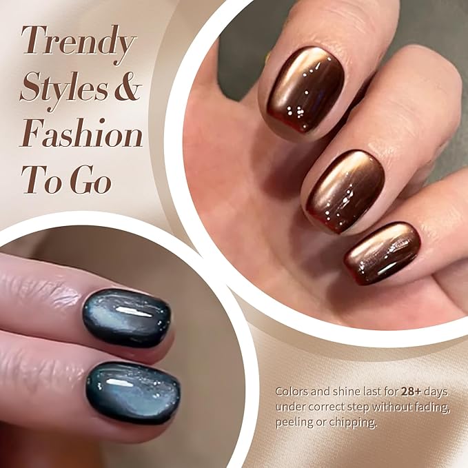 Born Pretty Cat Magnetic Eye Gel Nail Polish, Fall Winter Retro Cat Magnetic Gel, Pink Brown Blue Gray Green Magnetic Soak Off Nail Art Salon Manicure Home Gift 7ML 6PCS-BrightBean Baby