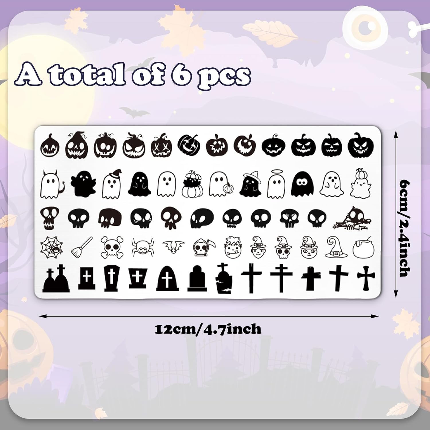 Whaline 6Pcs Halloween Nail Plates Stamping Set Pumpkin Ghost Skull Stamp Templates Nail Art Plates for DIY Print Manicure Salon Design Gift-BrightBean Baby