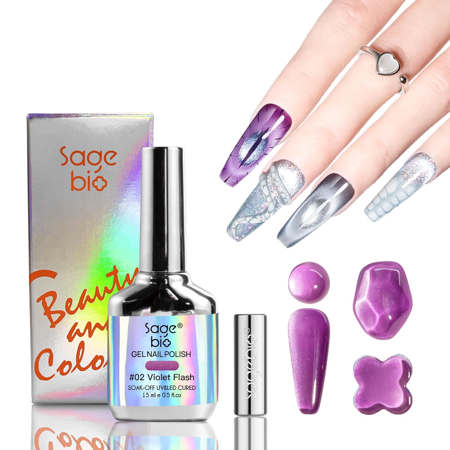 High-Density Cat Eye Gel Nail Polish with Magnet Stick, 15ml Dopamine Color Palette, Magnetic Effect Gel for DIY Manicure, Multiple Color Options - Violet Flash-BrightBean Baby