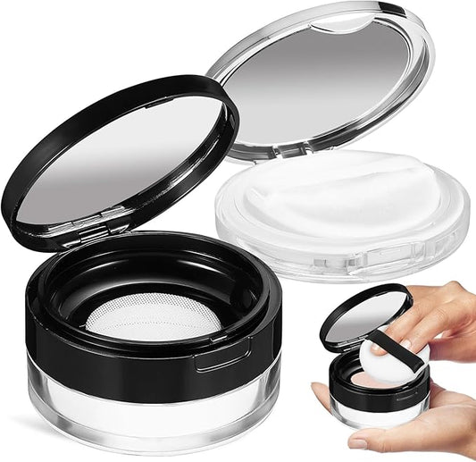Beaupretty 2 Pieces Loose Powder Container with Puff Loose Powder Compact Case Empty Powder Case Reusable Plastic Empty Powder Case with Mirror (0.1/0.7 oz)-BrightBean Baby