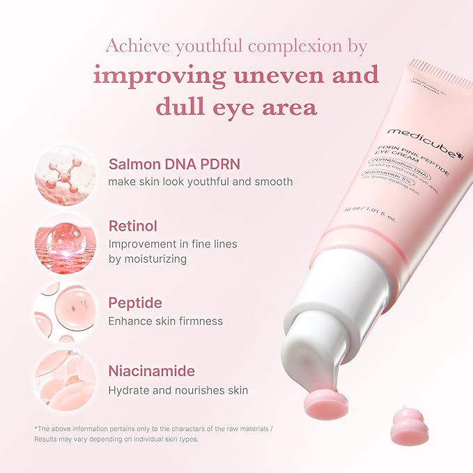 medicube Salmon DNA PDRN Pink Peptide Eye Serum with Niacinamide and 99% Purity Retinol for Fine Lines, Uneven Skin Tone, Korean Skin Care 1.01fl.oz-BrightBean Baby