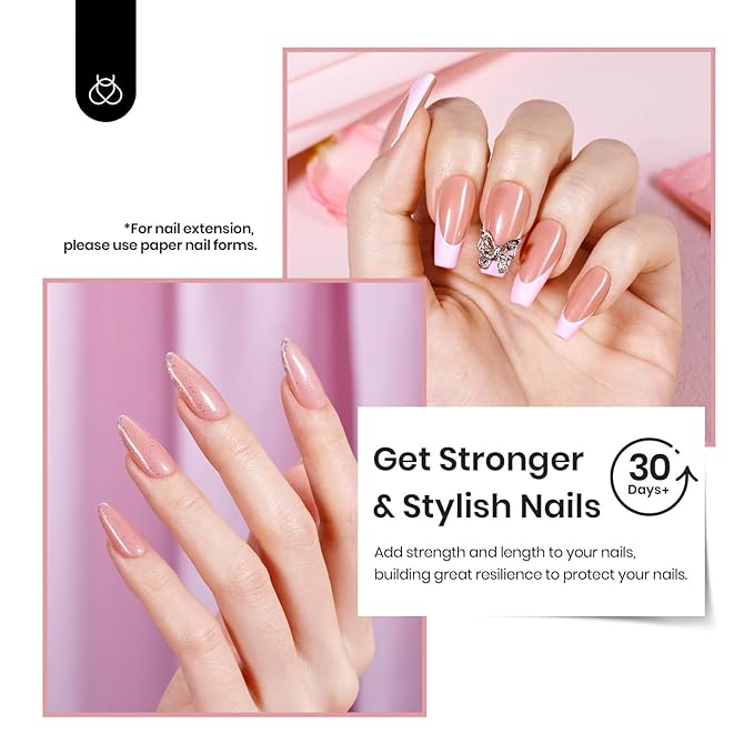 Beetles Builder Gel for Nails, 7 in 1 Nude Brown Colored Strengthener Gel in a Bottle for Nail Extension Nail Apex Building UV LED Lamp Cured DIY at Home Beauty Gift Sets for Women,Base Coat Need-BrightBean Baby