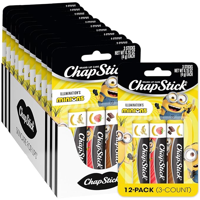 ChapStick Bulk Lip Balm Sets, Minions, 12 Banana Variety 3-Packs (36 Sticks Total), Party Favors for Kids, 0.15 Oz Ea-BrightBean Baby