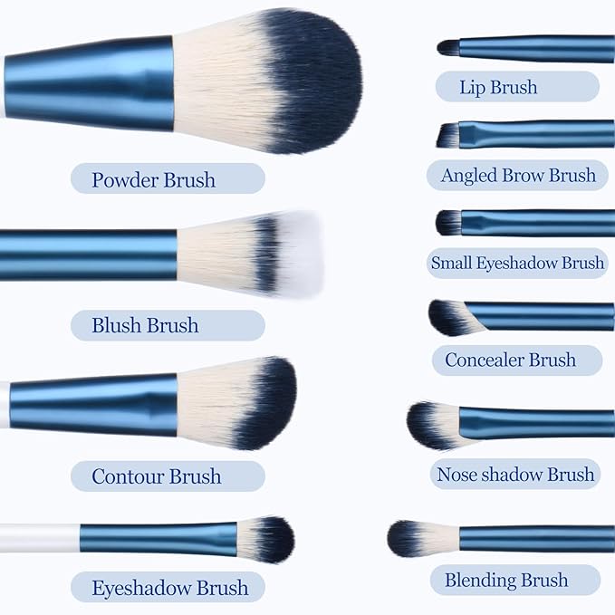 Makeup Brushes Set With Case 10Pcs White Makeup Brush Kit Foundation Eyeshadow Powder Blending Kabuki Eyebrow Eyelash Brushes Cosmetic Brush Travel Kit Gift (White+Blue)-BrightBean Baby