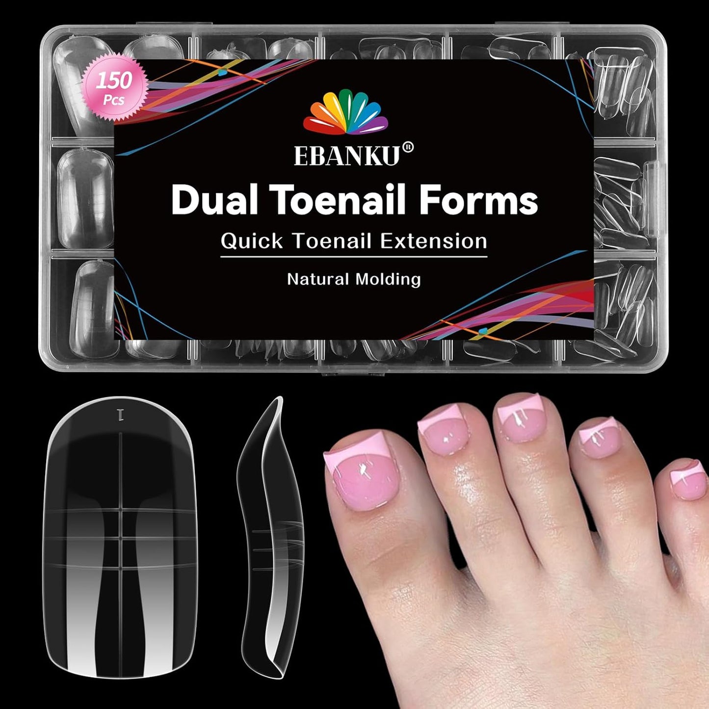 EBANKU Toe Dual Forms for Poly Gel, 150PCS French Nail Forms for Toes, Clear Poly Gel Toenails Molds for DIY Pedi Toenail Extension Kit for Salon-Quality Manicures at Home, 15 Sizes-BrightBean Baby