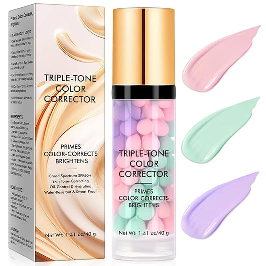 Primer for Face Before Makeup, 3 In 1 One Step Color Corrector Primer, SPF 50 PA+ Sunscreen Isolation Cream, Hydrating, Oil Control Facial Serum Even Skin Tone, Water-Resistant & Sweat-Proof-BrightBean Baby