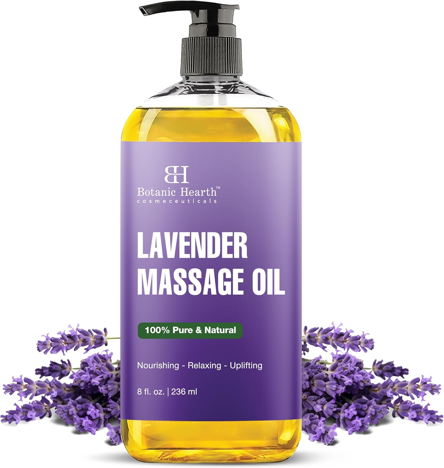 Lavender Massage Oil with Pure Lavender Oil (8 Fl Oz) Skin Tightening Massage Oil for Massage Therapy and Instant Absorption for Bum Thighs and Belly by Botanic Hearth-BrightBean Baby