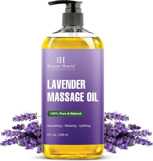 Lavender Massage Oil with Pure Lavender Oil (8 Fl Oz) Skin Tightening Massage Oil for Massage Therapy and Instant Absorption for Bum Thighs and Belly by Botanic Hearth-BrightBean Baby