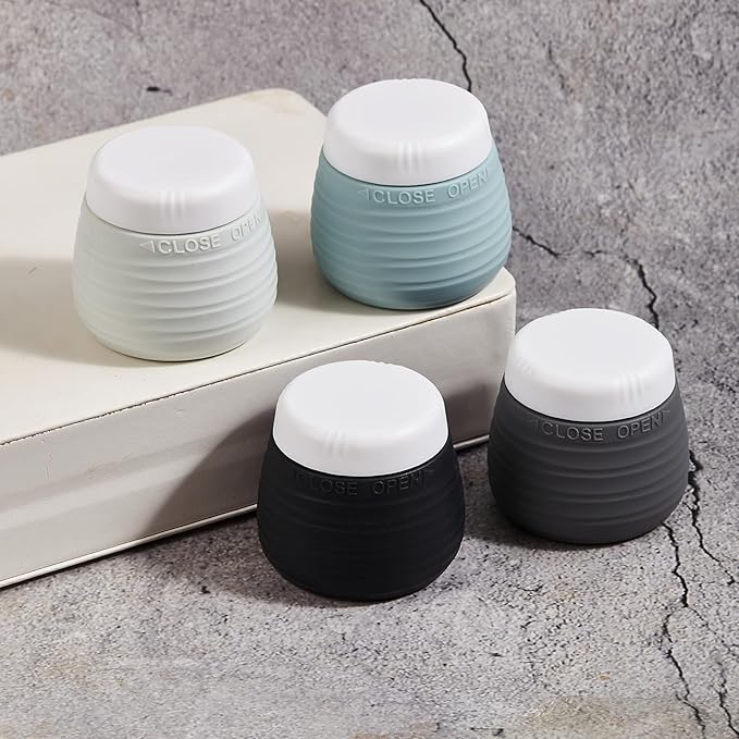 Travel Containers for Toiletries, 1.7oz Travel Size Premium Silicone Cosmetic Cream Jars, TSA Approved Leak-Proof Refillable Accessories W/Toiletry Bag for Cosmetic Face Body Cream(Gray)-BrightBean Baby