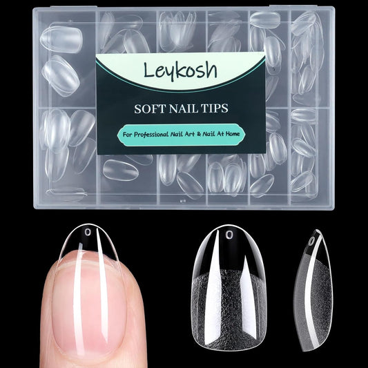 Medium Round Oval Nail Tips, 216pcs Acrylic Fake Nails Gel Nail Tips Soft, Full Cover Pre-Shaped Matte Clear Press on Nails for Extension, Diy at Home Manicure 12 Sizes-BrightBean Baby