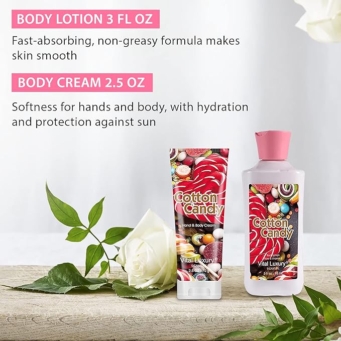 Cotton Candy Bath & Body Kit, 3 Fl Oz, Ideal Skincare Gift Home Spa Set, Includes Body Lotion, Shower Gel, Body Cream, and Fragrance Mist, Birthday Mother's Day Gifts-BrightBean Baby