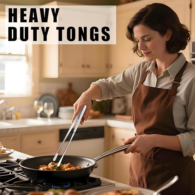 Kitchen Tweezers Tongs, Cooking Tweezers Stainless Steel - 12-inch Ideal for Grilling Meat, BBQ, Pasta, Plating, and Pinching Delicate Small Pieces of Food, Set of 2