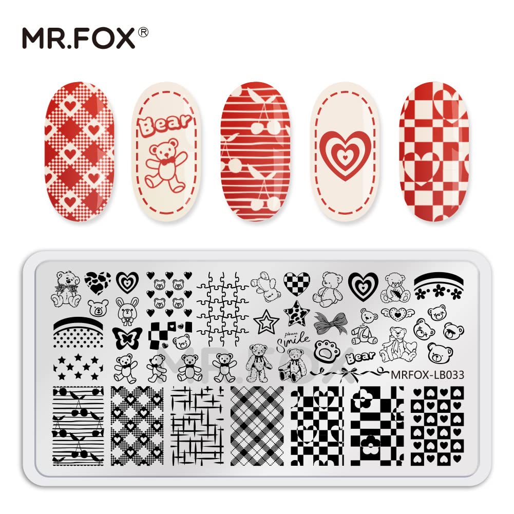 5PCS Nail Stamping Plates, Panda Teddy Bear Butterfly Coffee Pattern Stainless Steel Stencil, DIY Nail Art Template Tools-BrightBean Baby