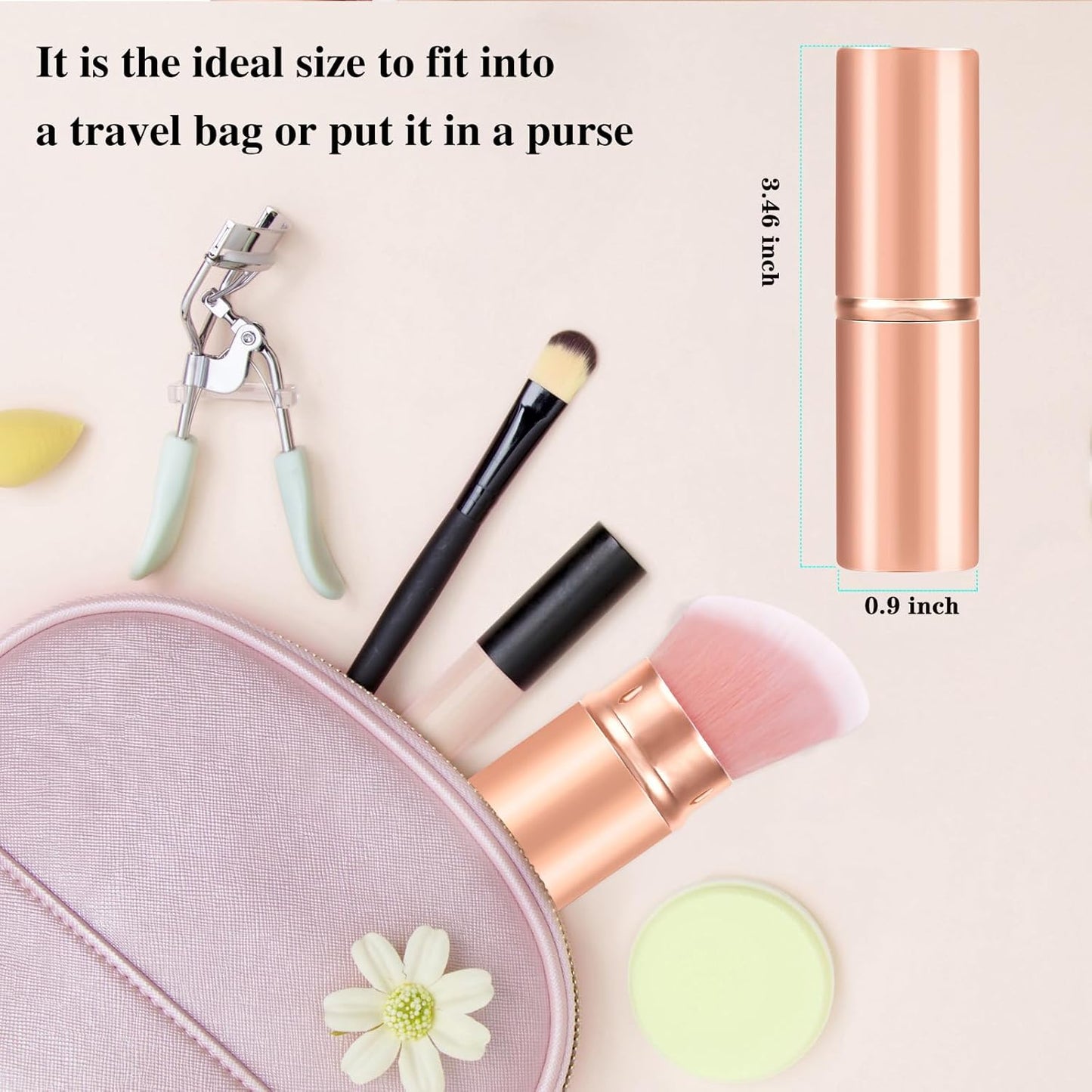 Falliny Retractable Kabuki Makeup Brush, Angled Travel Powder Blush Brush Foundation Makeup Brush with Cover for Blush, Sunscreen,Bronzer, Buffing, Concealer,Highlighter, Powder Cosmetics-BrightBean Baby