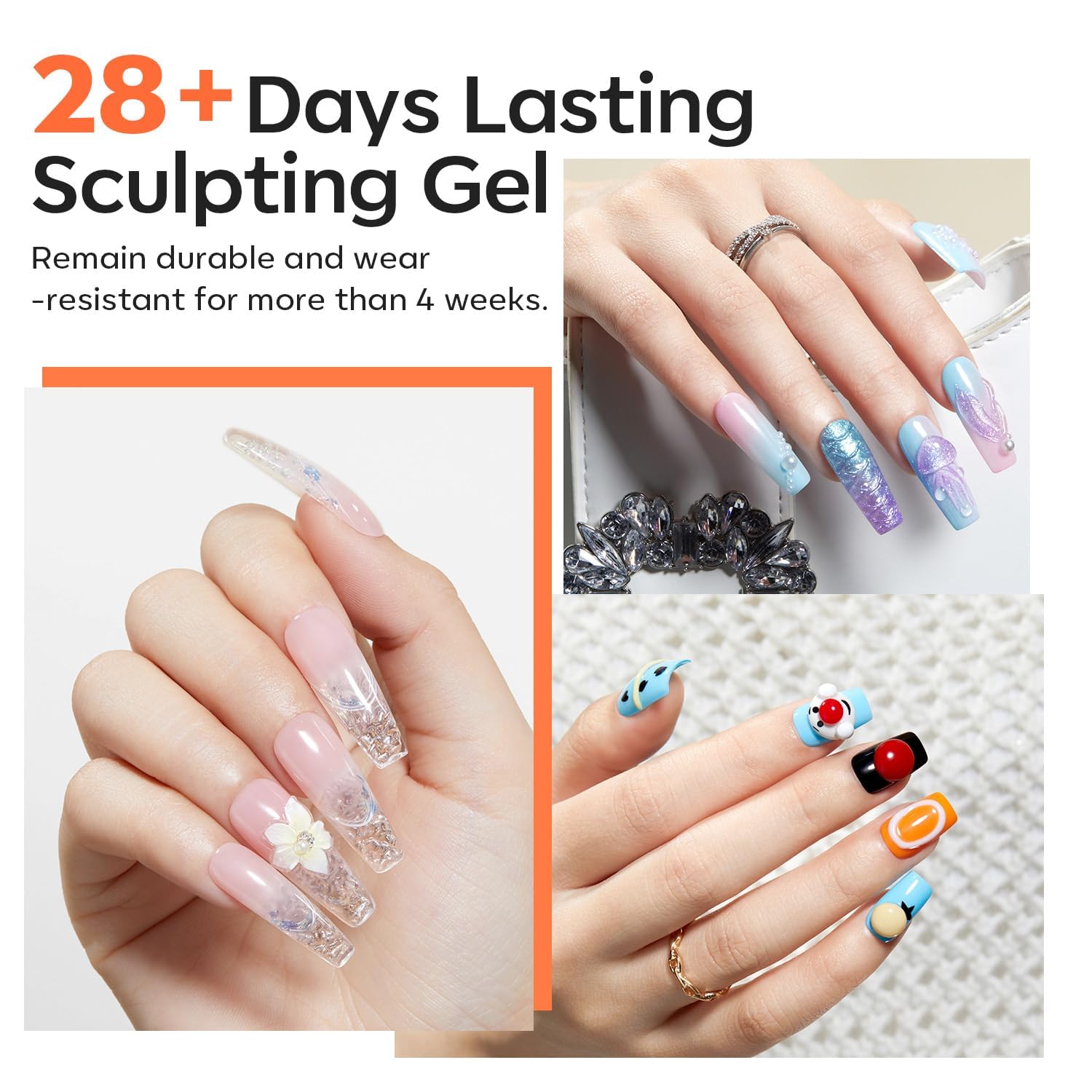 modelones 3D Gel Nail Art Kit, Hard Sculpting Gel for Nail Art Extensions & Molding Non-Sticky for Chrome Powder, Nails Glitter Polish Salon or Home DIY Manicure Cured Needed-BrightBean Baby