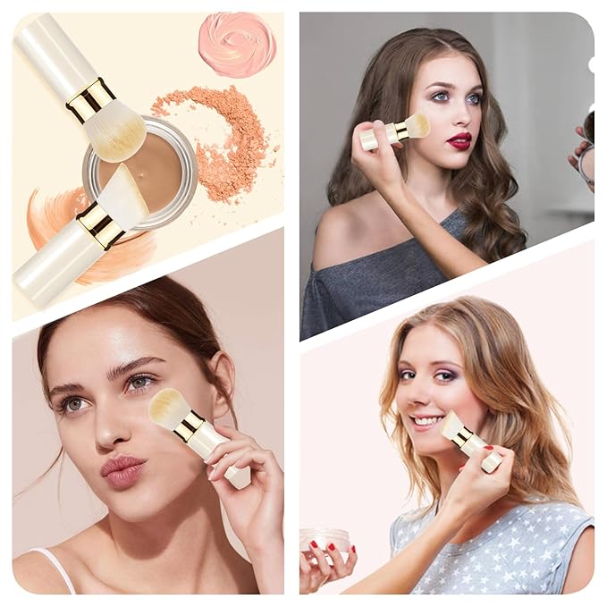 Makeup Brush, Retractable 2 Pack Travel Kabuki Powder Makeup Brush, Foundation Face Blush Brushes for Blending Liquid, Blush, Bronzer, Buffing, Sunscreen,Flawless Cosmetics-BrightBean Baby