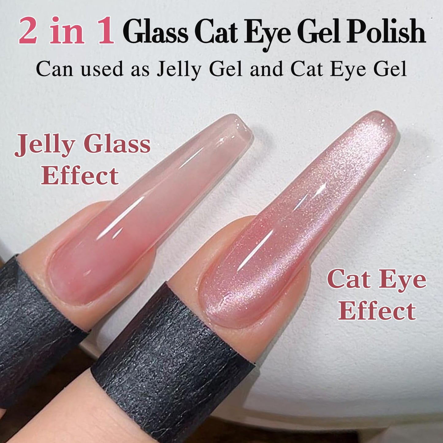 Double Rhythm Jelly Glass Cat Eye Gel Polish with Magnet 15ML Holographic Glitter Shimmer Translucent Sheer Color Magnetic Polish Salon DIY at Home (Jelly Pink Orange-MC1102)-BrightBean Baby