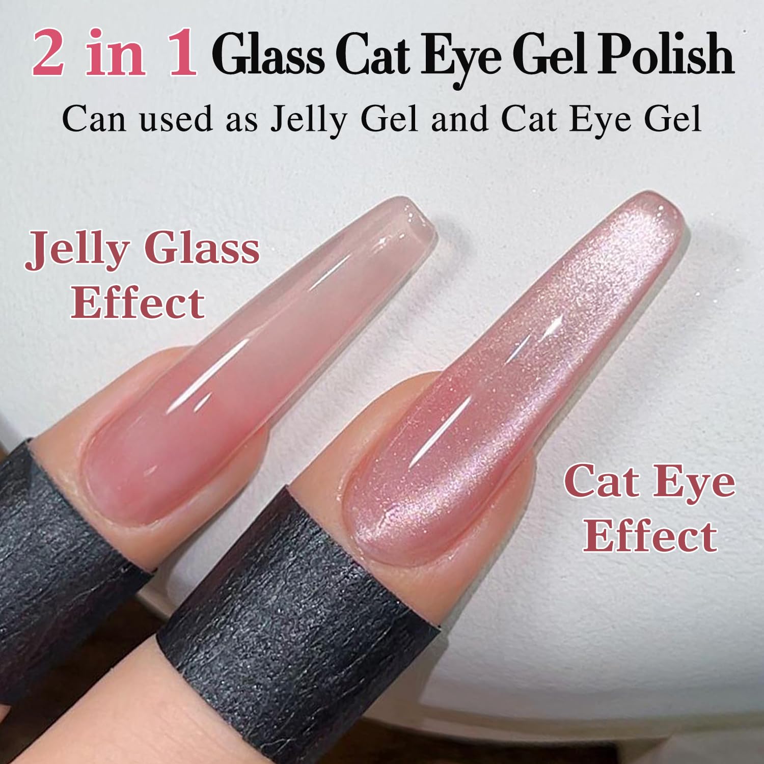 Double Rhythm Jelly Glass Cat Eye Gel Polish with Magnet 15ML Holographic Glitter Shimmer Translucent Sheer Color Magnetic Polish Salon DIY at Home (Jelly Pink Orange-MC1102)-BrightBean Baby
