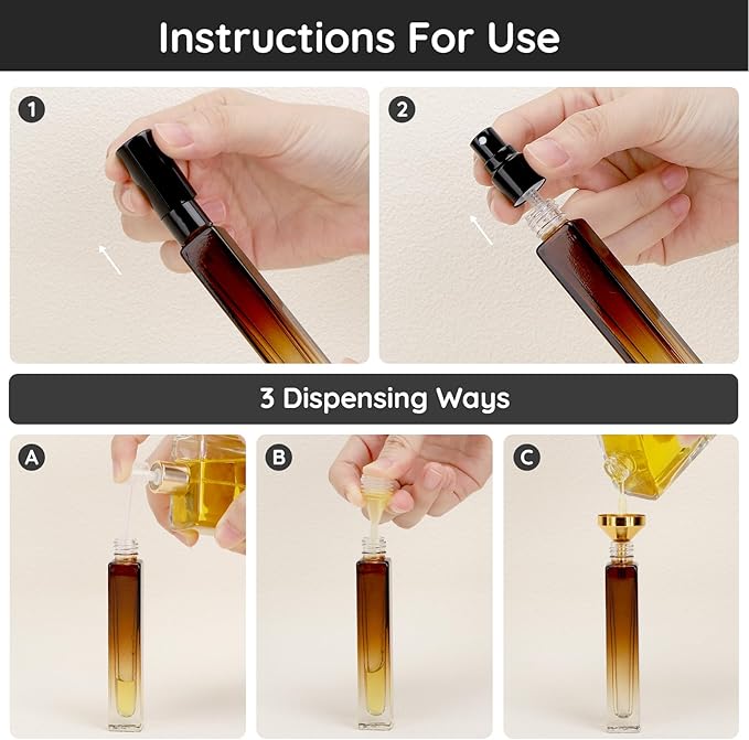 Segbeauty Empty Atomizer, 2pcs 10ML Travel Size Refill Bottle with Funnel and Dropper, Portable Glass Spray Bottle Cologne Dispenser Toiletries Sample Bottles Perfume Making Kit Amber-BrightBean Baby