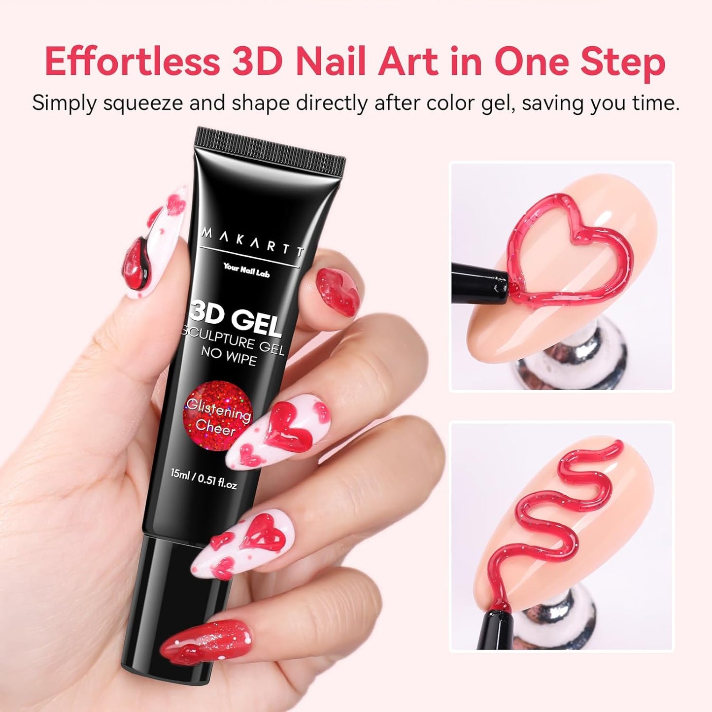 Makartt 3D Gel Nail Art: 3D Sculpting Gel for Nail Art Design 15ml 3 in 1 No Wipe Gel Polish for Drawing Carving Nails Gel, Molding Embossed Gels for Nail Decoration DIY Manicure - Glistening Cheer-BrightBean Baby