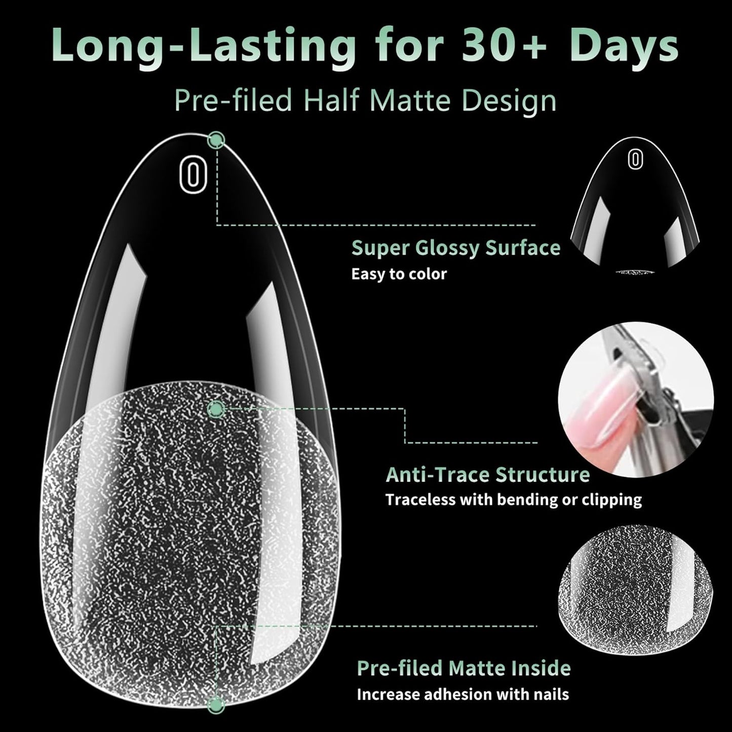 Medium Almond Nail Tips, 216pcs Acrylic Fake Nails Gel Nail Tips Soft, Full Cover Pre-Shaped Matte Clear Press on Nails for Extension, Diy at Home Manicure 12 Sizes-BrightBean Baby