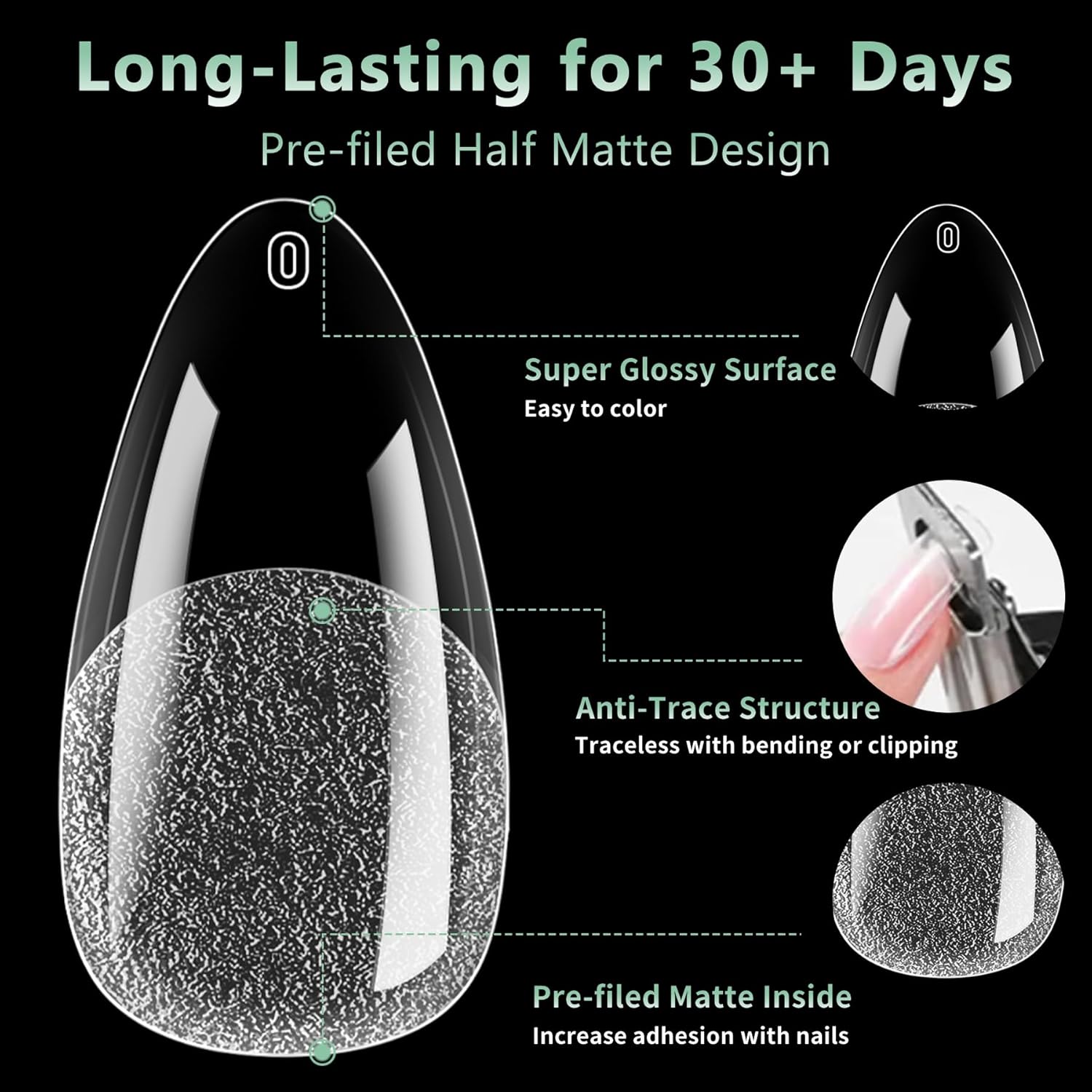 Medium Almond Nail Tips, 216pcs Acrylic Fake Nails Gel Nail Tips Soft, Full Cover Pre-Shaped Matte Clear Press on Nails for Extension, Diy at Home Manicure 12 Sizes-BrightBean Baby