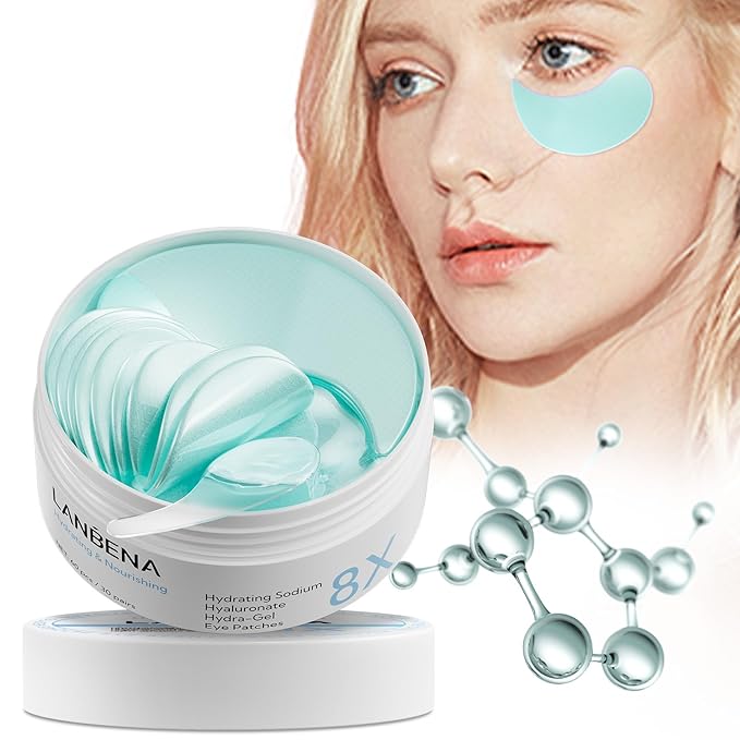 8X Hyaluronic Acid Under Eye Patches(30 Pairs) -Cooling Eye Masks for Deep Moisturizing, with Ectoin Niacinamide Hydra-Gel Collagen, Puffy Eyes Treatment, Fine Lines & Wrinkles Reduce-BrightBean Baby