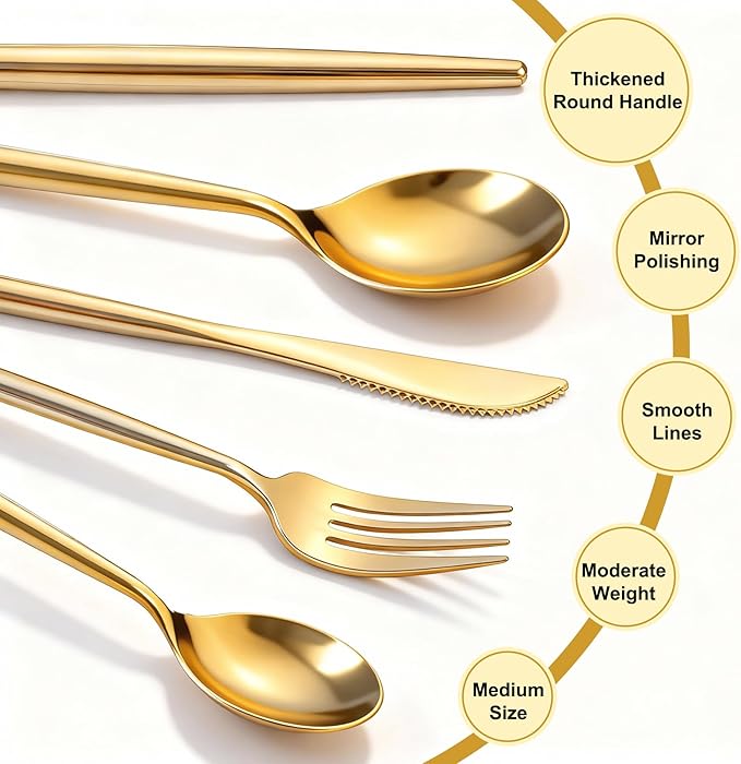 Rubtlamp 90Pcs Gold Plastic Silverware, Gold Disposable Thanksgiving Utensils, Plastic Cutlery Include 30 Plastic Knives, 60 Forks and Spoons, Fancy Plastic Silverware Heavy Duty for Thanksgiving
