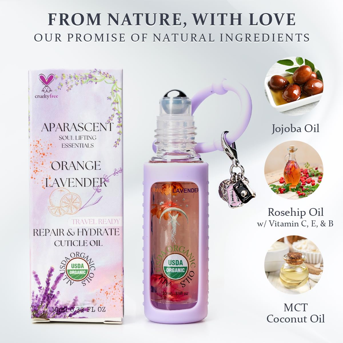 Orange Lavender Organic Nail Cuticle Oil Pen with Jojoba, Coconut MCT, and Rosehip for Nail Hydration, Growth & Strength, Travel Size Keychain(0.34 Fl Oz)-BrightBean Baby