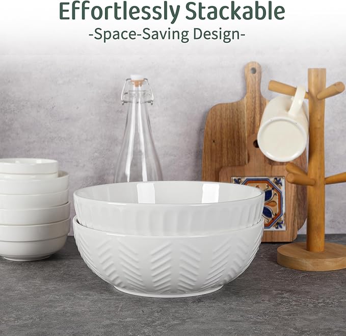 HAPPY KIT Serving Bowls, 130 OZ(11") Extra Large Salad Bowls Set of 2, Porcelain White Mixing Bowls for Salad, Soup, Pasta and Dinner, Large Ceramic Bowl Set for Entertaining