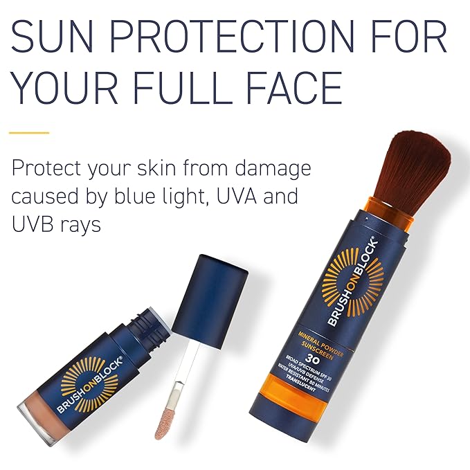 Brush On Block Full Face Sun Protection Kit, Translucent Mineral Powdered Sunscreen & Protective Lip Oil SPF 30, Reef Friendly, FSA HSA Eligible-BrightBean Baby
