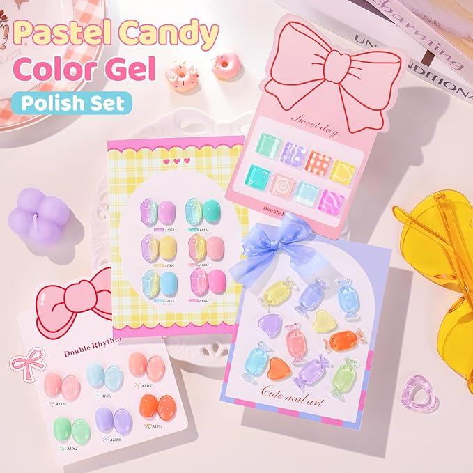 Double Rhythm 28Pcs 0.5Oz Gel Nail Polish Set Same Color Same Bottle Soak Off Gel Polish Kit Nail Art Manicure Salon DIY at Home for Women (Pastel Candy Collection-T24-5)-BrightBean Baby